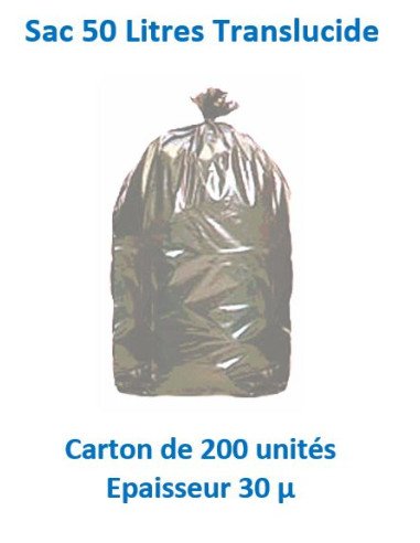 carton 200 sacs 50 L translucides 30 µ 