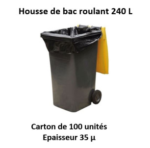 carton 100 Housses 240 L Renf noir 35µ 