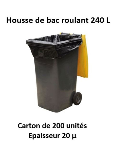 carton 200 Housses 240 L noir 20µ 