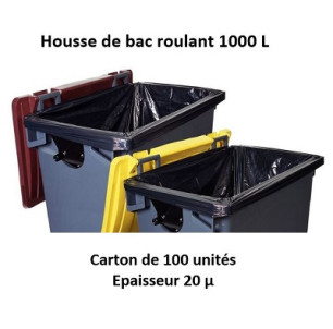 carton 100 housses 1000/1100 L noir 20µ 