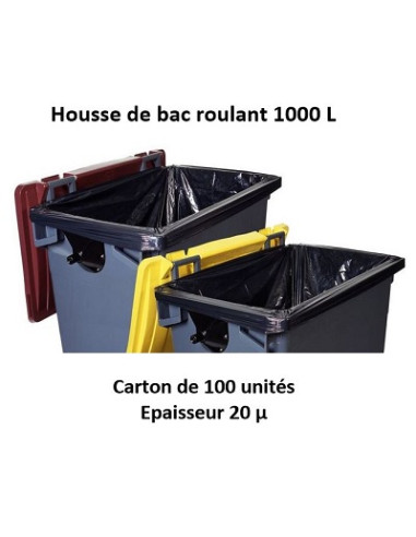 carton 100 housses 1000/1100 L noir 20µ 