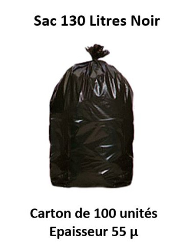 carton 100 sacs 130 L noir RENF 55 µ